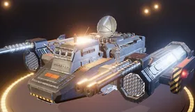 The Bastion GX-4, a heavy armoured ship with twin cannons, on the Hangar pad.