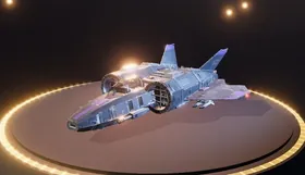 The Nightjar W-2, a dark blue-violet ship, on the Hangar pad.
