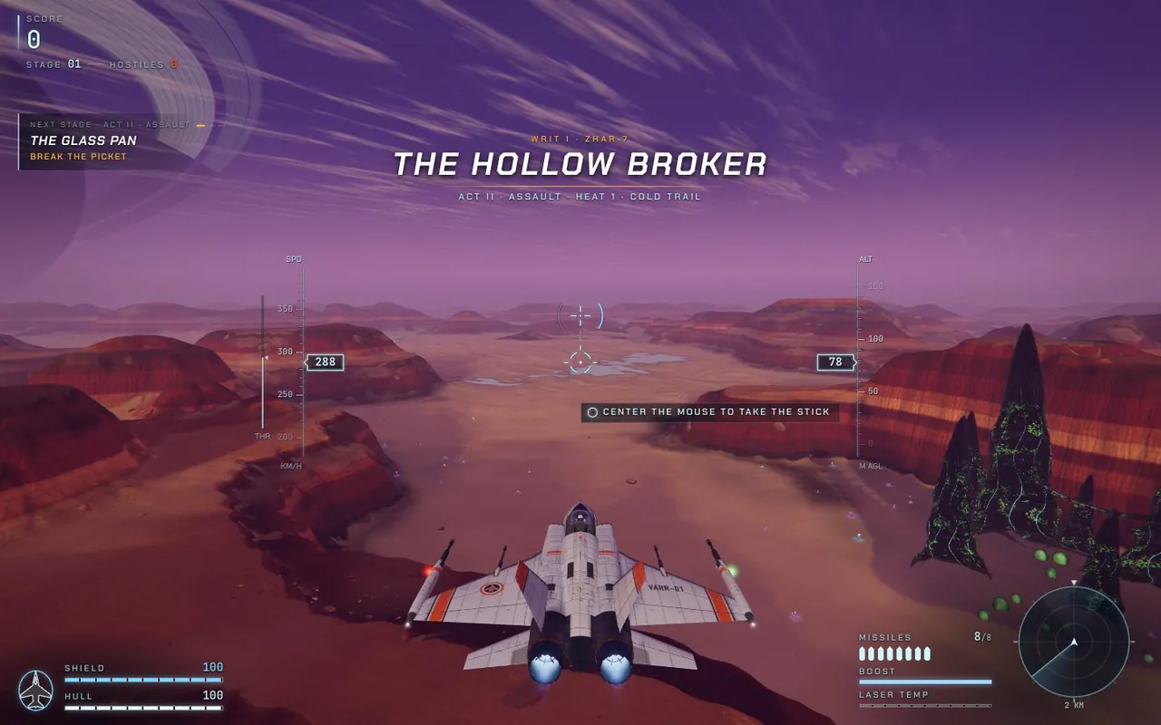 The Kestrel flies low through the rust-red canyons of Zhar-7.