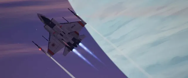 The Kestrel climbs past a gas giant.
